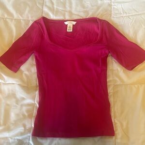 H&M Long Square-Neck T-Shirt in Pink